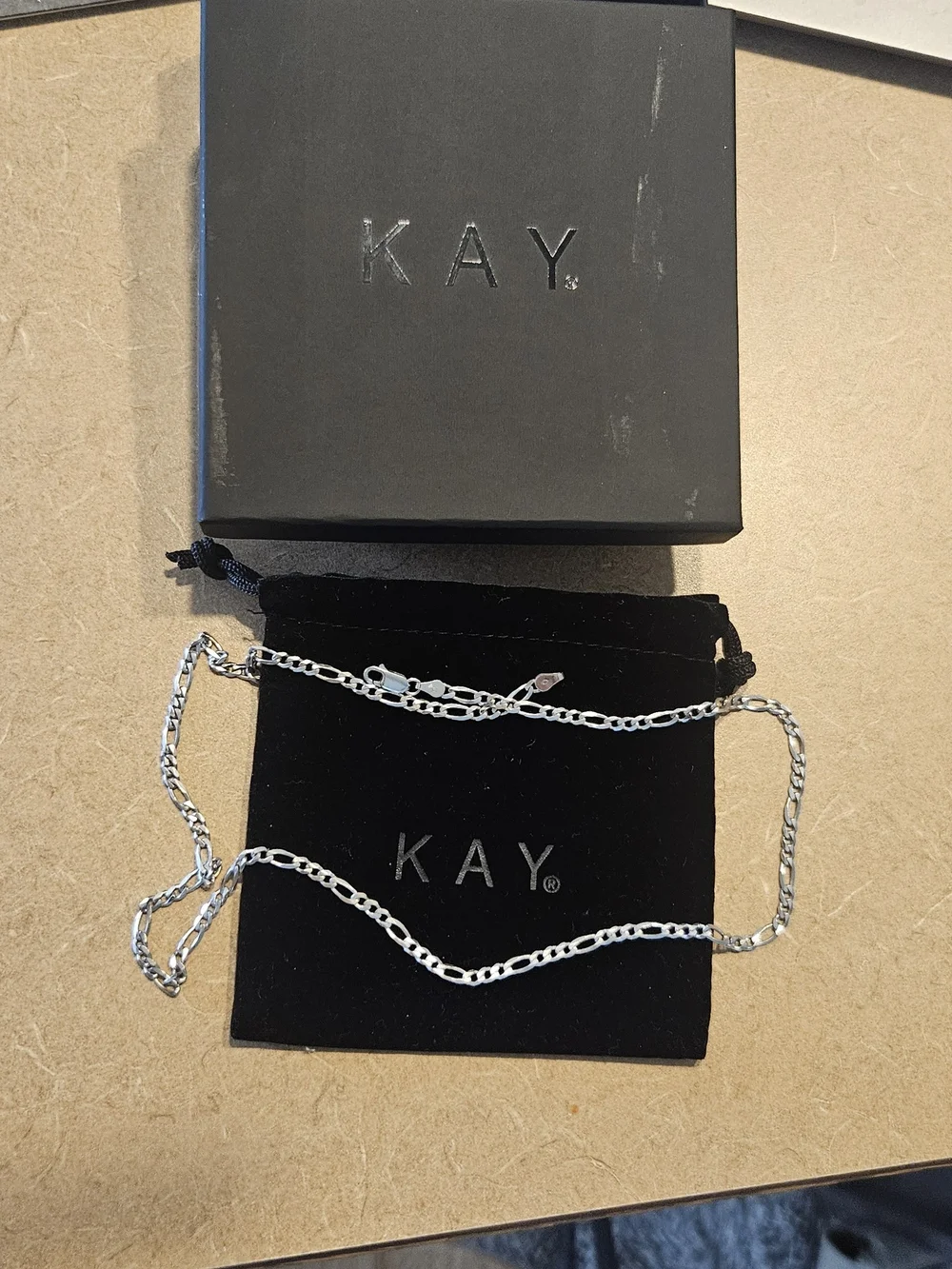 Kay Men's Silver Figaro Chain Necklace - Shiny Silver - New Unwanted Gift